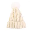 Berretti per bambini Berretto invernale lavorato a maglia a trecce Cappello con pompon carino Strisce di colore a contrasto Berretto con teschio Foderato in peluche Cappello unisex lavorato a maglia per ragazzaMorbido caldo