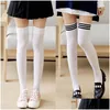 Chaussettes Bonneterie Y Chaud Noir Blanc Soild Couleur Longues Chaussettes Femmes Sur Genou Cuisse Haute Bas Lolita Dames Filles Bonneterie Drop Deliv Otizp