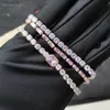 Bracelets de Tennis en cristal rose perlé pour femmes, tendance féminine, romantique, brillant, zircone, boucle pliante réglable, chaîne sur la main, bijoux YQ240226