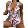 Costumi da bagno da donna Costumi da bagno donna all-in-one Fiore a vita alta senza maniche con scollo a V Halter pezzo Casual Maillot De Vest 240226