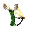 Hunting Slingshots Green Strong Fishing Slingshot with Wrist Rest Outdoor Hunting Metall Material Sling Shot Rubber Band Darts Flashlight Package YQ240226