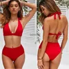 Maillots de bain pour femmes Maillots de bain Femmes Sexy Bandage Maillots de bain Col V Haute Gaspillée Red Dot Impression Femme 240226