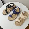 Klänningskor sandaler för kvinnor 2024 vår sommar tre blomma med fot set tå strand flip-flops stor storlek