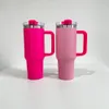 Pulverbeschichtetes Lasergravur-Etch-Flamingo-Camelia-Barbie-Hot-Pink-Flip-Strohhalm mit großem Fassungsvermögen, 40-Unzen-Edelstahl-H2.0-Quencher-Becher für Lasergravur, im Karton verkauft