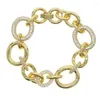 Charm Bracelets Punk Big Link Chain Bracelet With Crystal Gold Color CZ Round Femme For Women Fashion Jewelry312y