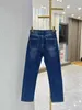 Designer-Jeans für Damen, eingetroffen, hohe Taille, Straße, ausgehöhlter Patch, bestickte Dekoration, lässige blaue gerade Denim-Hosen ZSBL