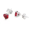 Stud Earrings Red Crystal Heart Studs For Women Clear CZ Lady Jewelry Authentic S925 Silver Earring