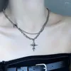 ペンダントネックレスHiphop Punk Long Chain Cross Cross Necklace for Men Men Double Layer Splicing Charm Trend Neck Jewelry Halloween