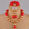 Boucles d'oreilles collier rouge mode africaine à la main perlée Nigeria ensemble de bijoux de mariage Imitation perle femme boucle d'oreille Bracelet XX-29309M