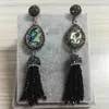 Комплект ожерелья и серег 2024 Boho Waterdrop Blue Shell Charm Черная бусина с кисточками Висячие серьги крошечные шикарные аккуратные женские кисточки кулон ювелирные изделия