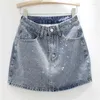Designer Skirts Luxury Women Summer Diamond Denim Skirt High Waist Wrapped Hip Drilling Short Jeans Gothic A-line Rhinestones Faldas designerCSNN