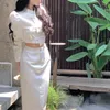 Two Piece Dress Women's Chinese Style Button Suit Coat Wrap Hip Half Skirt Set Vintage Standing Collar