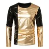 Мужская футболка с длинными рукавами и блестящим металлическим эффектом, подходящее по цвету танцевальное платье для ночного клуба, золотые и серебряные рубашки для вечеринок 240223