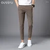 Men's Pants 2024 Summer Ankle-Length Men Stretch Casual Slim Fit Elastic Waist Jogger Business Korean Thin Brown Classic Trousers Male