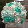 Matrimonio Fiori Bouquet Nastro di raso Dolce 15 Quinceanera Strass artificiali Cristallo nuziale Holding Q340