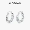 Örhängen Modian 2023 NYA REAL 925 Sterling Silver Small Block Ear Trendy Simple Hoop Earrings for Women Party Fine Jewelry Gifts