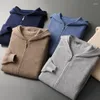 Herrtröjor Autumn och vinter 100 Pure Cashmere Cardigan Men Hooded Shoulder Zipper Löst kappa tröja ull stickad topp