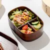 Boîtes à Bento japonaises 3 grilles, boîte à déjeuner de cuisine en bois naturel, boîtes à Sushi en bois naturel écologique, récipient alimentaire, bol de table LT780