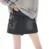 Skirts HOUZHOU Y2k Grunge Denim Skirt Women Vintage Low Waist A-line Irregular Patchwork Goth Black Mini Star Streetwear Punk