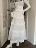 Jupes STSVZORR Blanc Demi-Jupe Femme Automne Taille Haute A-Line Gâteau Style Doux Long Y2K Crochet Fleur