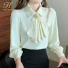 H Han Queen Spring Basic Shirt Frauen Blusen Vintage Arbeit Casual Tops Chiffon Bluse Koreanische Design Langarm Lose Shirt240226