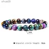 Beaded New Fashion Real Natural Tiger Eye Stone Bracelet 8mm Round Polished Stone Beaded Bracelet for Women Men Energy Jewelry Gifts YQ240226