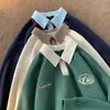 Polo da uomo autunno colore a contrasto colletto con risvolto maglione da donna di grandi dimensioni maniche lunghe coppia allentata top casual 240223