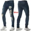 Calça de jeans masculino calça lápis jeans de jeans high slim fit bainha orifícios de cor sólida