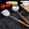 Utensílios de aço inoxidável wok espátula cozinha gadgets e acessórios ferramenta cozinha rosewood lidar com fenda turner colher arroz