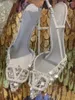 Sandals 2024 Summer V-Shaped Button Pointed Rhinestone Sequins Single Shoe Slim Heels French Large Baotou High