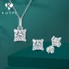 Ensembles de bijoux Moissanite pour femmes, coupe princesse, diamant de couleur D, pendentif en argent sterling 925, collier et boucles d'oreilles avec certificat