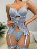 Soutien-gorge Ensembles Utellady Lingerie délicate Sous-vêtements en dentelle sans couture Fantaisie Érotique 3 pièces Tenue de sexe Ouvert Strings sans entrejambe Voir à travers Intime