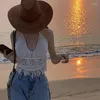 Tanks pour femmes Sexy Boho Beach Holiday Camisole Halter Femmes Crochet Tricot Maillot De Bain Soutien-Gorge Dos Nu Gilet Creux Gland Débardeur Crop Tops