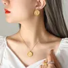 Necklace Earrings Set JINHUI Irregular Heart Shaped Round Pendant Zircon Inlaid Earring 18 K Gold Plated Stainless Steel Women's Jewelry