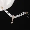 Collana di perle multistrato di moda per le donne Eleganti strass lucidi Esagerata catena di clavicola Fascino Ragazze Tendenza Gioielli al collo 240222