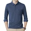 Men's Polos 2024 Autumn Polo Shirt Long Sleeve Striped Fashion Clothing Korean Style Casual T For Men Solid Tops