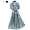 Party Dresses 2024 Women's Fashion French Mulberry Silk Dress Medium Length Suit Collar Cardigan A-line Lace Up