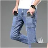 Men'S Jeans Mens Autumn Winter Men Fleece Thick Straight Solid Streetwear Fashion Loose Versatile Mtiple Pockets Chic Casual Pants D Dhuhr