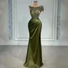 2024 sexy verde oliva vestidos de noite usar fora do ombro mangas ilusão sereia lantejoulas rendas contas formais vestidos de baile