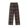 Women's Pants QWEEK Y2K Vintage Brown Plaid Women Harajuku Retro 90s Wide Leg Checked Trousers Oversized Korean Fashion Sweatpants