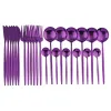 Sets 24Piece Purple Cutlery Set 304 Stainless Steel Knife Fork Spoon Teaspoon Dinnerware Set Tableware Set Silverware Set Wholesale