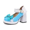 Chaussures de robe PXELENA 6 Candy Couleur Filles Mary Janes Lolita Cosplay JK Princesse Pompes Femmes Volants Bowknot En Cuir Verni Talons Hauts 43