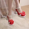 Chaussures de robe PXELENA 6 Candy Couleur Filles Mary Janes Lolita Cosplay JK Princesse Pompes Femmes Volants Bowknot En Cuir Verni Talons Hauts 43