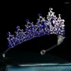 Haarspeldjes Barokke Kroon Voor Vrouwen En Meisjes Klassiek Blauw Luxe Bruiloft Bruidsaccessoires Kristallen Sieraden Tiara's Koningin Feest