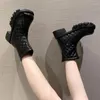 Ботинки, модная теплая женская хлопковая обувь с круглым носком на массивном каблуке, повседневная женская обувь, весенние черные короткие пикантные туфли-лодочки на платформе