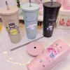 2024 New Cartoon Pattern Straw Cup 304 Stainless Steel Creative Large Capacity Double Layer Vacuum Ice Cream Cup Cold Preservation Cup