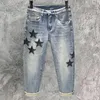 Jeans masculinos padrão de estrela americana bordado elástico solto calças para homens elástico lavado calças retas pantalon vaqueros hombre