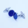 Boutons de manchette classique rond accessoire d'affaires pour hommes bouton bijoux boutons de manchette en résine bleue de luxe de haute qualité chemise française ensemble de boutons de manchette