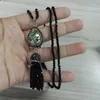 Комплект ожерелья и серег 2024 Boho Waterdrop Blue Shell Charm Черная бусина с кисточками Висячие серьги крошечные шикарные аккуратные женские кисточки кулон ювелирные изделия