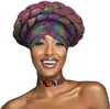 ベレー帽は、女性と女の子のためのねじれた弾力性アフリカのターバンヘッドラップネイビーブルーブレードビーニーキャップを備えたプリタイスカーフを二重に織りました
